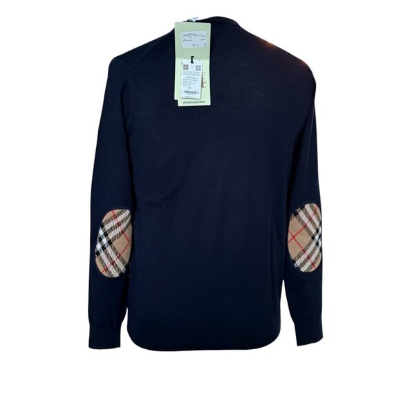 Burberry BEMPTON Navy Blue Merino Wood Check Patch Pullover sweater, all sizes - Picture 2 of 11
